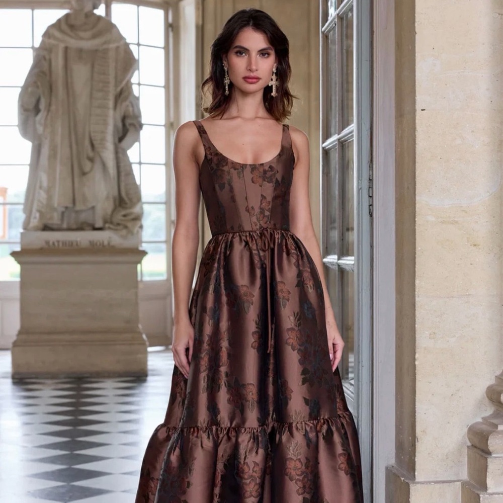 V. Chapman Avery Dress Cocoa Baroque Floral Maxi